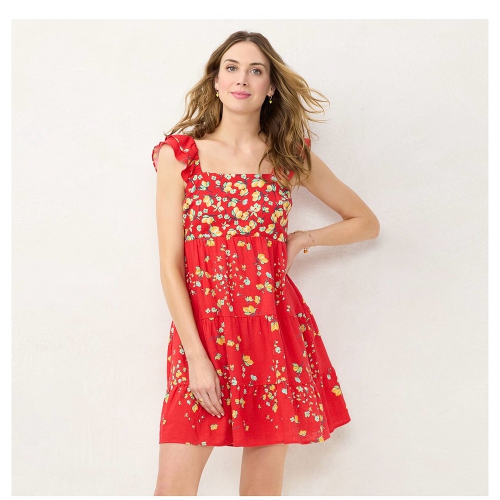 LC Lauren Conrad Red Floral Mini Dress
